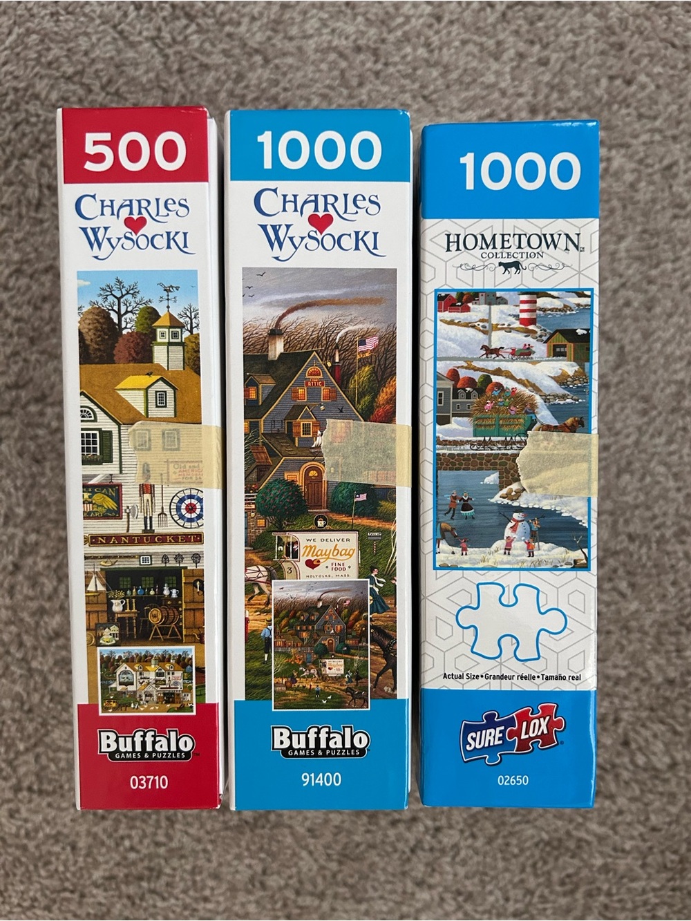 Lot of 3 Puzzles Buffalo Charles Wysocki 500 & 1000-Pieces, Hometown Collection